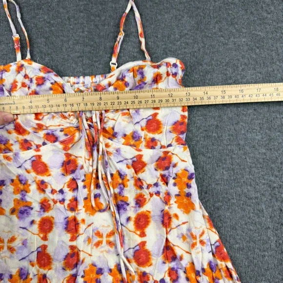 Aerie Women's XS Floral Mini Sundress Orange Purple Keyhole Front Smocked Back - Picture 8 of 8